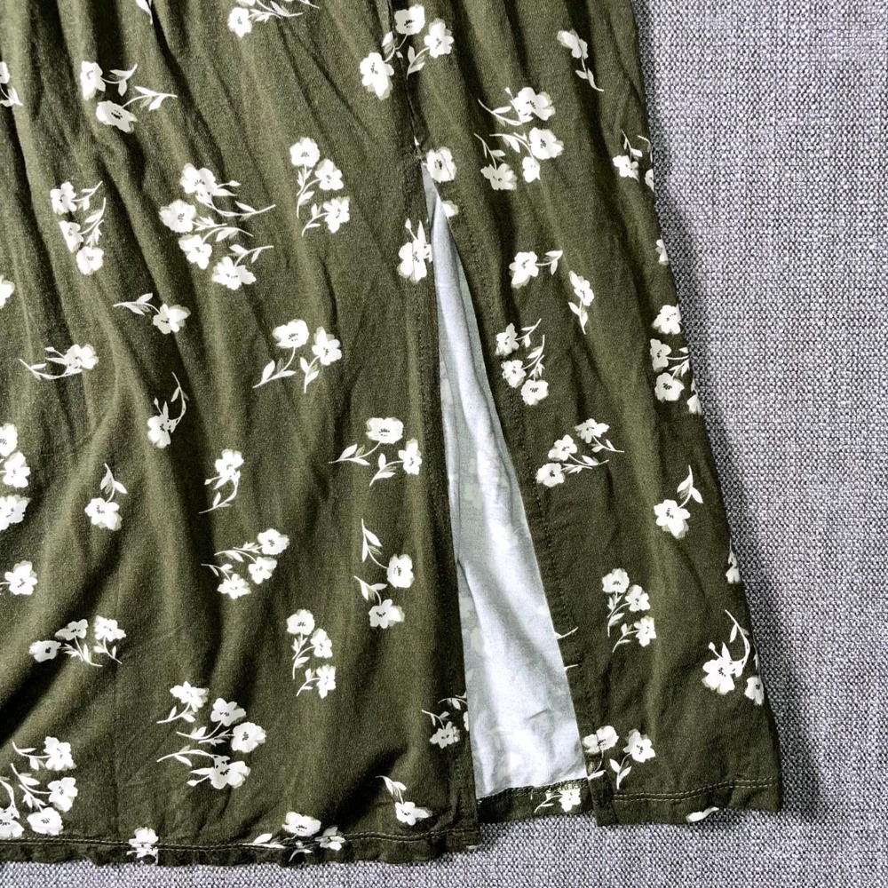 24/7 By Maurices Sheath Dress Women Large Green Floral Sleeveless Low Thigh Slit - Picture 2 of 11